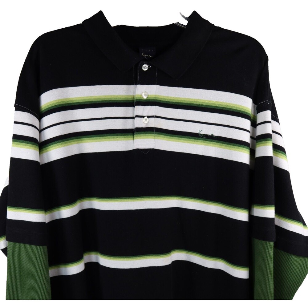 Vintage Y2K Karl Kani Polo Shirt Men's 4XB Big & Tall Green Striped Long Sleeve - Picture 2 of 14